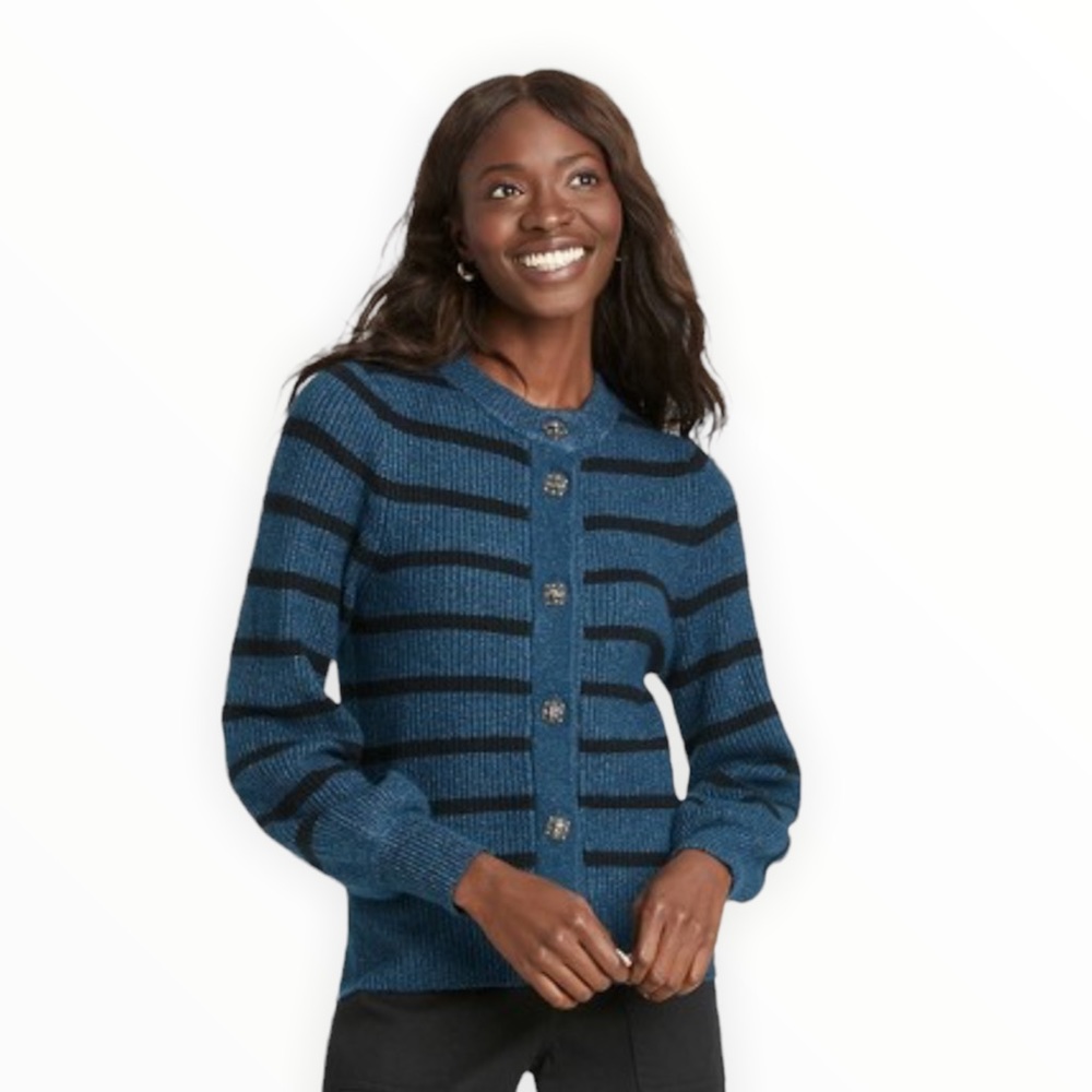 Who What Wear Black&Blue Striped Cardigan